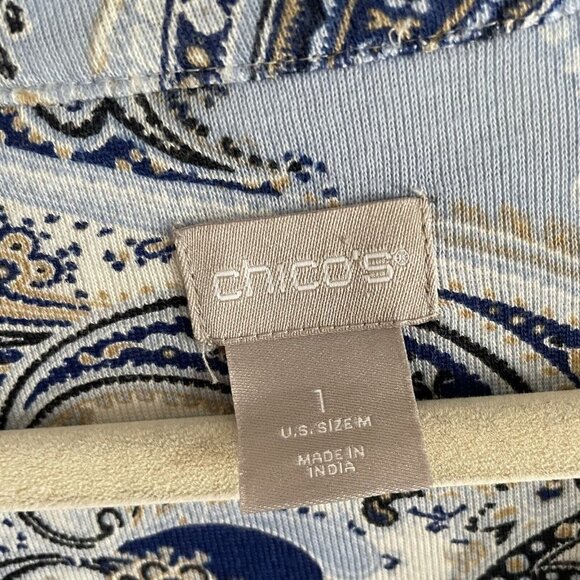 Chicos Womn 1 US M Blue Paisley Pima Cotton 3/4 Sleeves Classic Fit V-Neck Tunic - Picture 7 of 9
